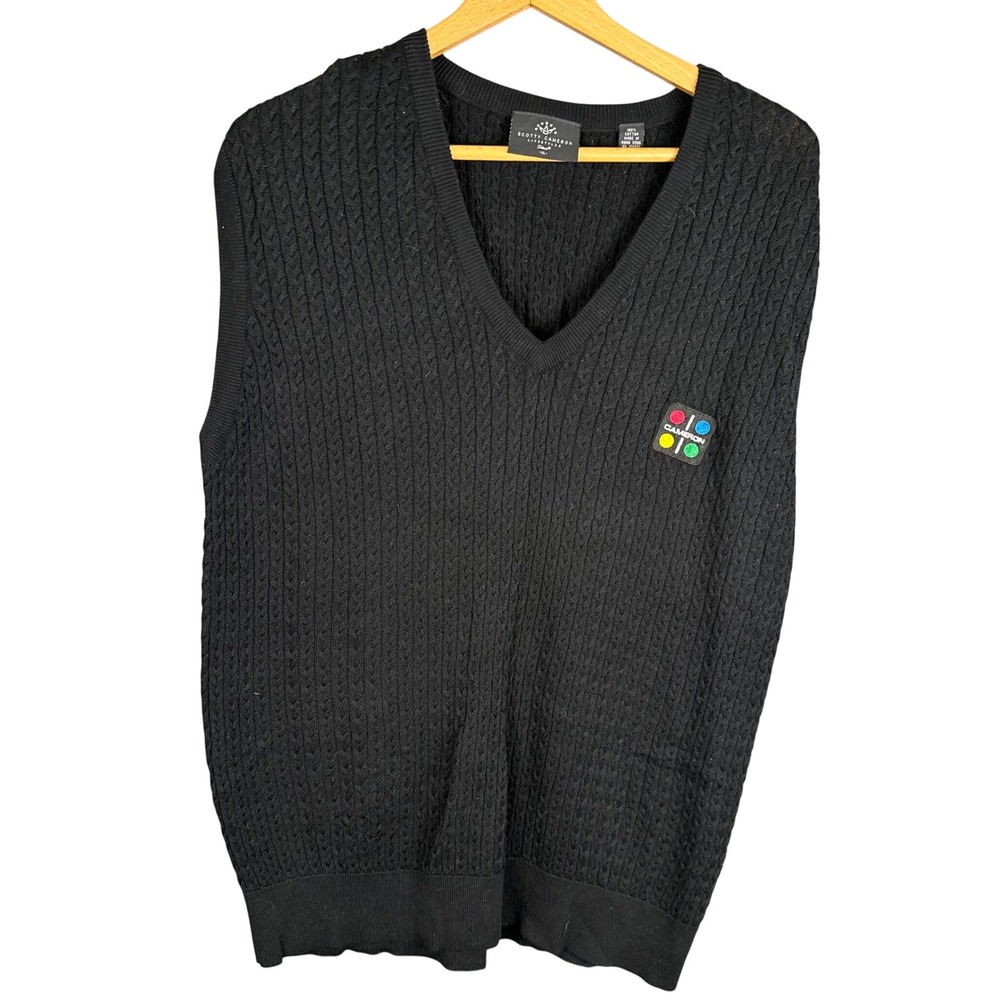 Scotty Cameron Titleist Mens XL Black Cable Knit V-Neck Golf Sweater Vest Logo